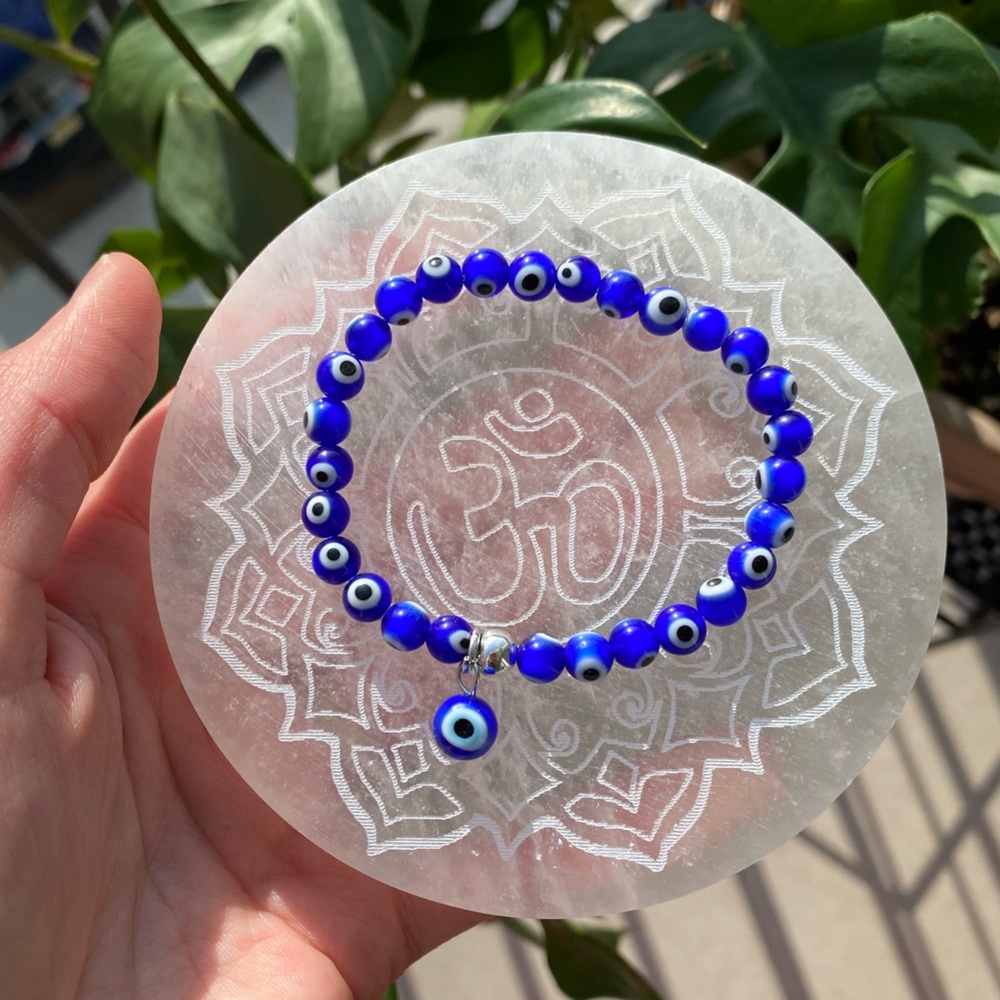 Dark Blue Evil Eye Bracelet with Hanging Evil Eye Charm